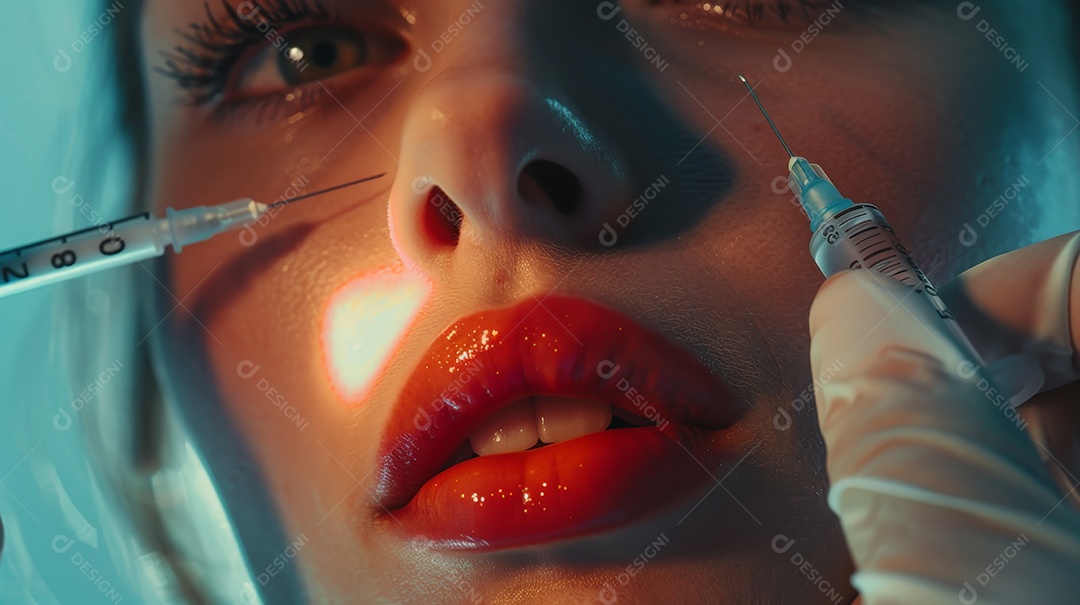 Mulher recebendo algumas injeções de Botox no rosto e lábios