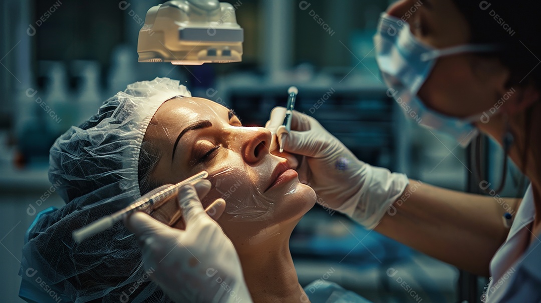 Esteticista aplicando tratamento facial em pele madura