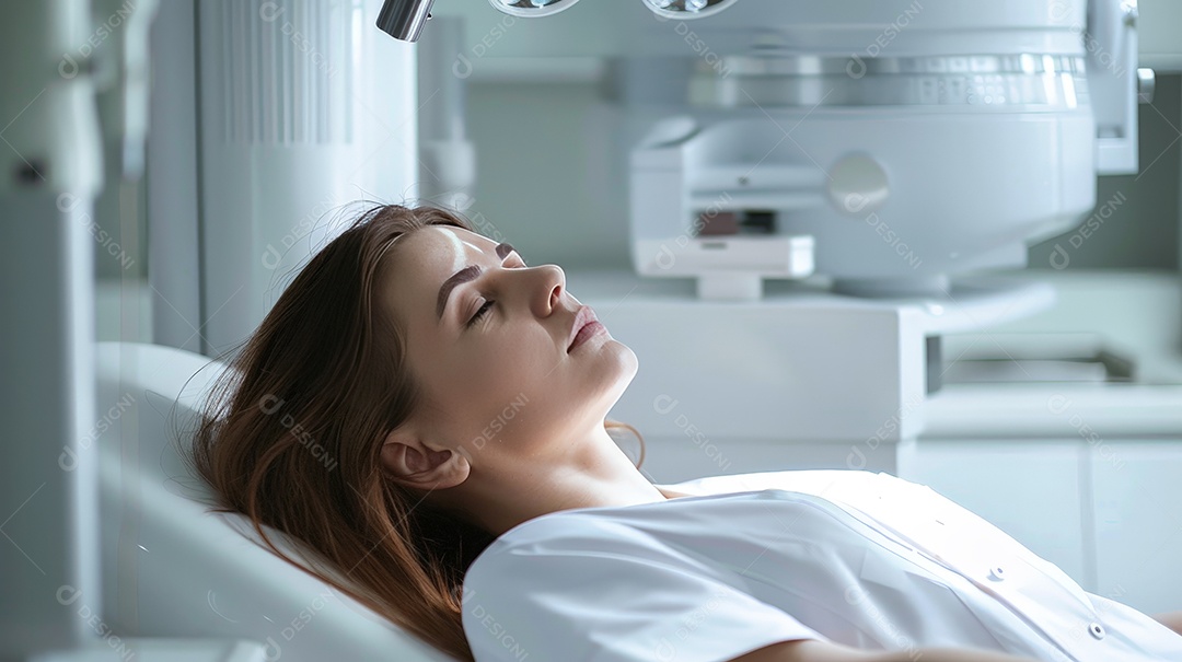 Mulher com mascara de tratamento em clinica estética