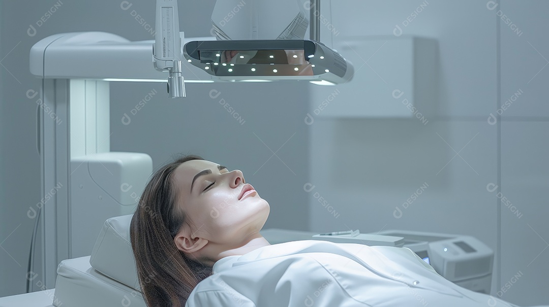 Mulher com mascara de tratamento em clinica estética