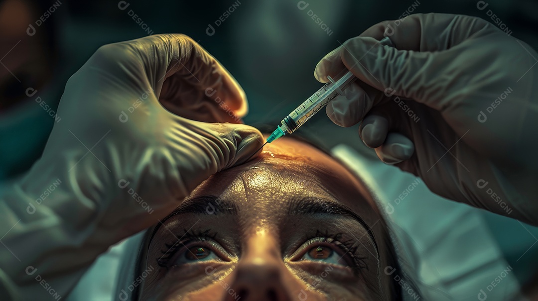 Mulher aplicando procedimento antirrugas