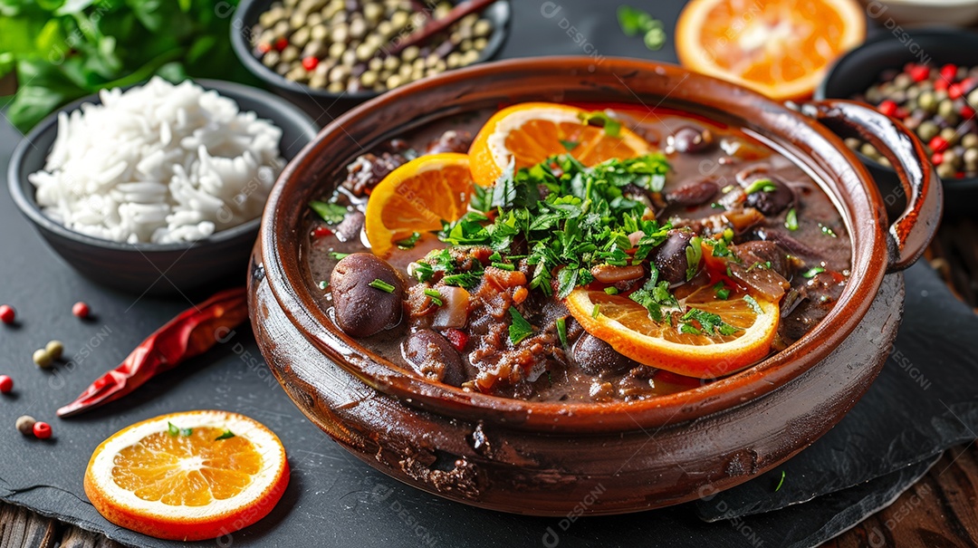 Traditional beans with rice and orange