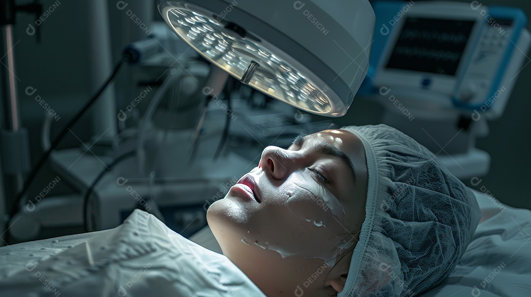 Mulher com mascara facial em clinica estética