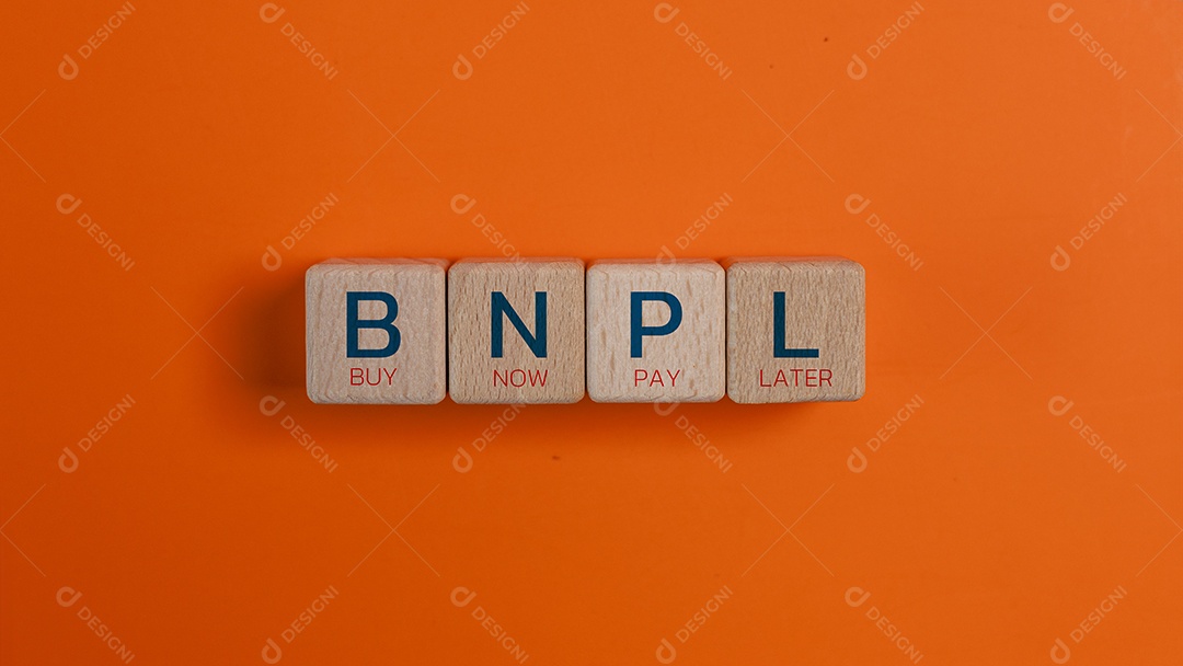 BNPL em blocos de madeira compre agora pague depois