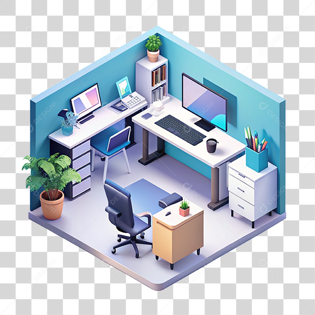 Escritório com Computador PNG Transparente