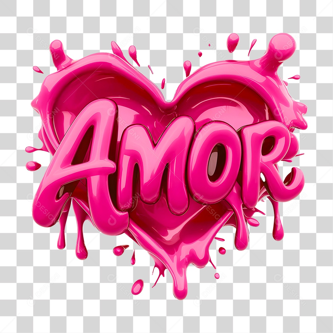 Selo 3D Coração Amor PNG Transparente