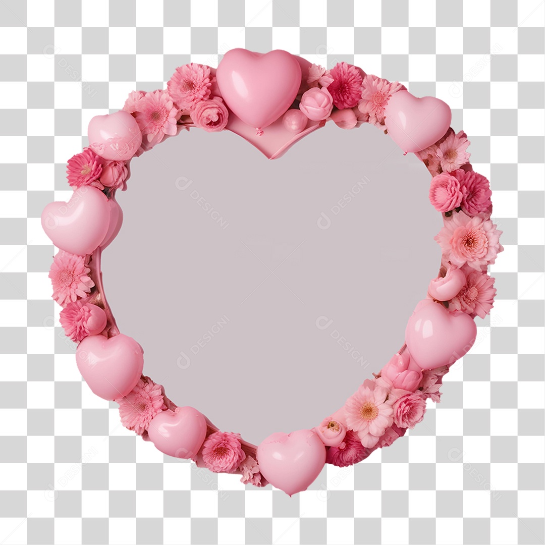 Elemento 3D Coração com Flores PNG Transparente