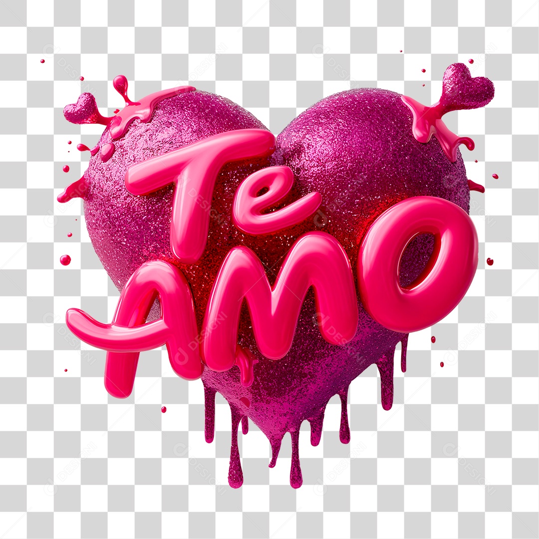 Elemento 3D Te Amo Coração PNG Transparente