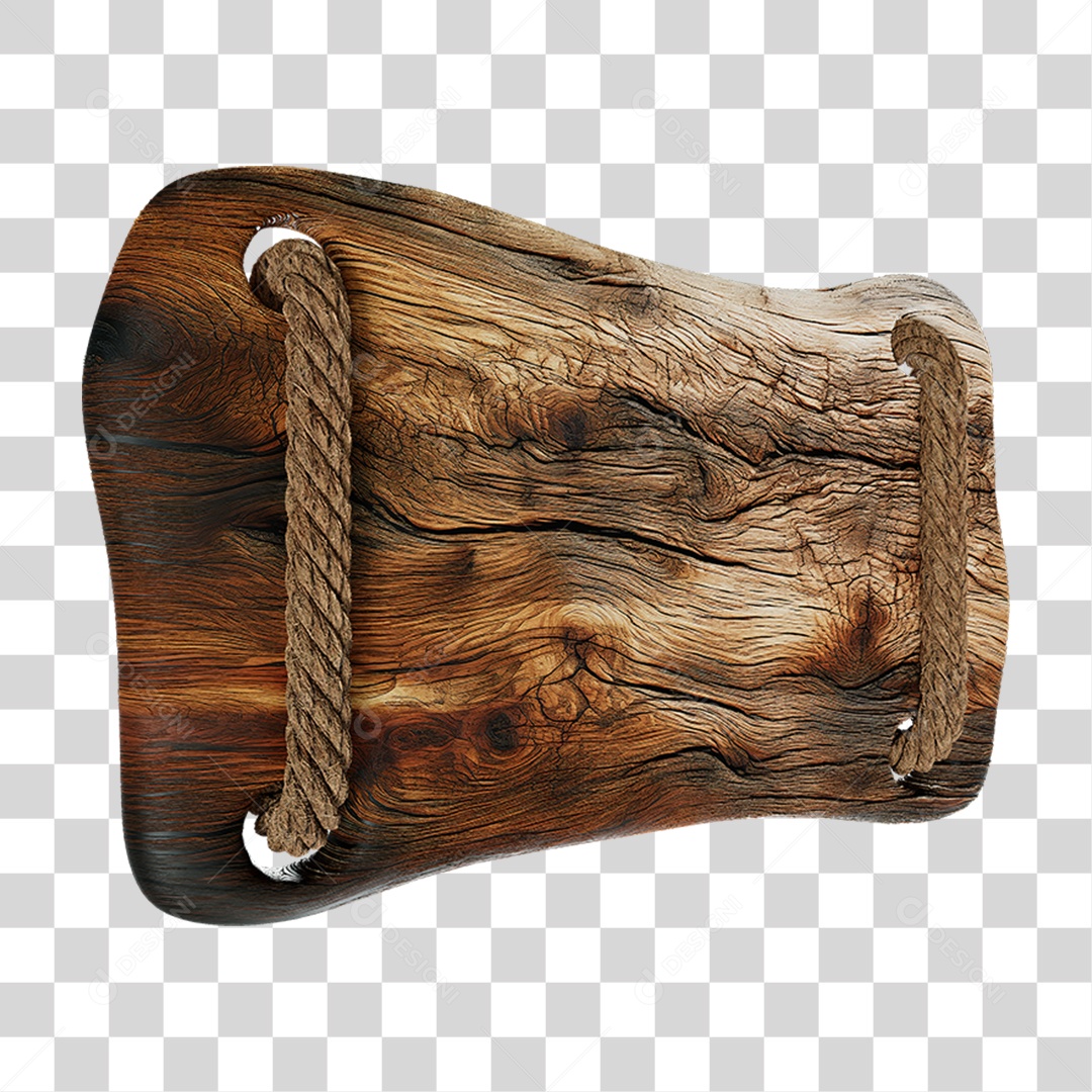 Elemento 3D Placa de Madeira com Cordas PNG Transparente