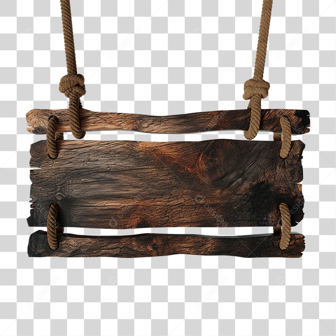 Transparent PNG Wooden Board with Strings 3D Element