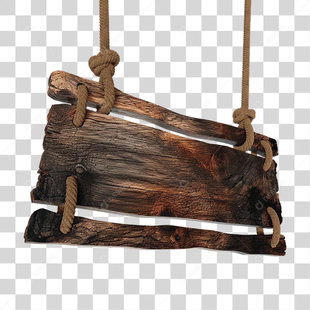 Elemento 3D Placa de Madeira com Cordas PNG Transparente
