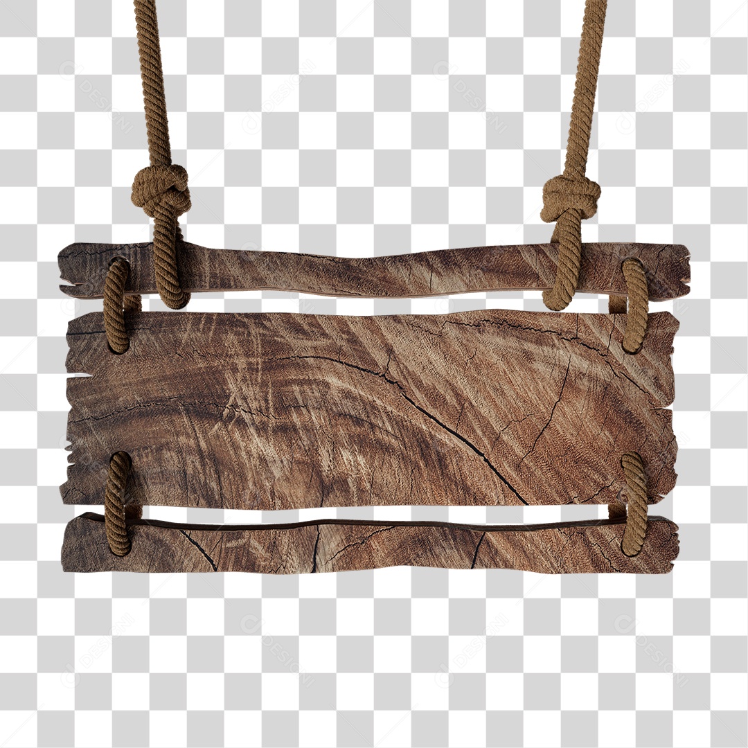 Elemento 3D Placa de Madeira com Cordas PNG Transparente
