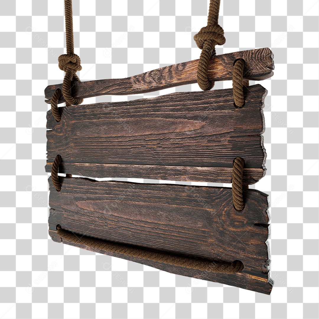 Elemento 3D Placa de Madeira com Cordas PNG Transparente