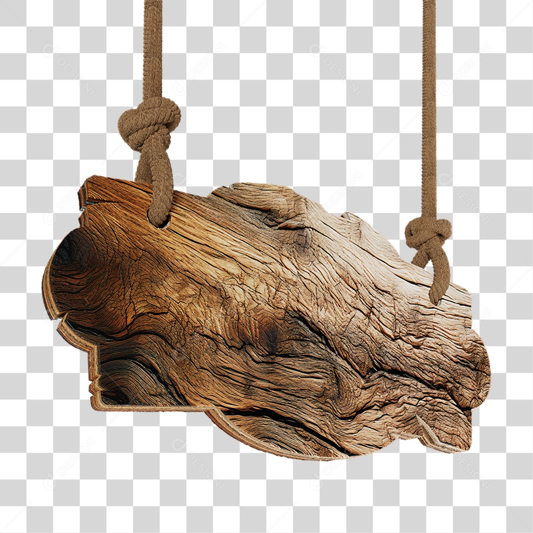 Elemento 3D Placa de Madeira com Cordas PNG Transparente