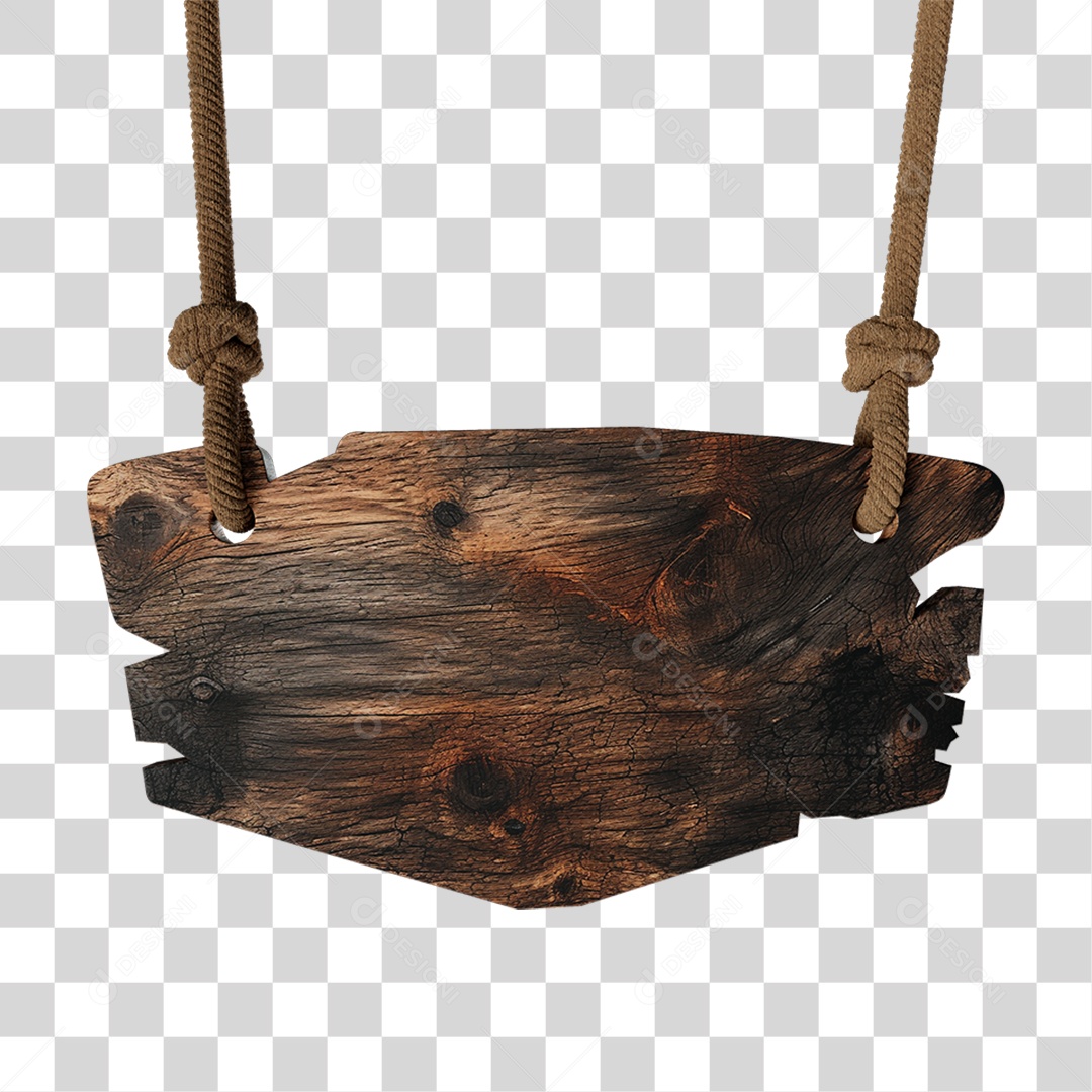 Elemento 3D Placa de Madeira com Cordas PNG Transparente
