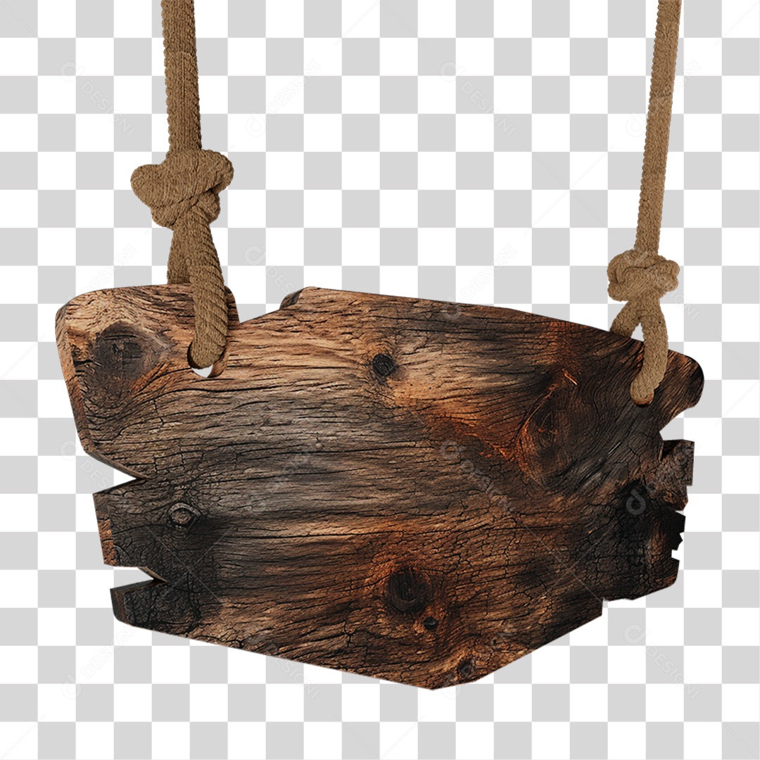 Elemento 3D Placa de Madeira com Cordas PNG Transparente