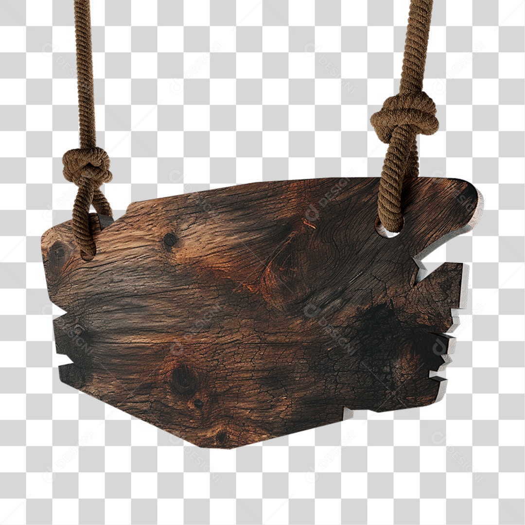 Elemento 3D Placa de Madeira com Cordas PNG Transparente