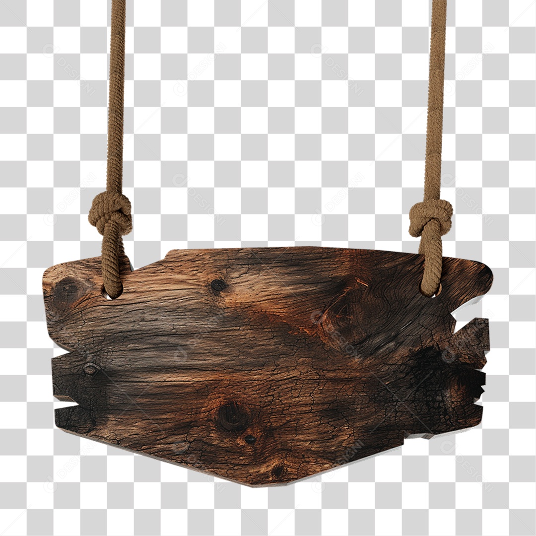 Elemento 3D Placa de Madeira com Cordas PNG Transparente