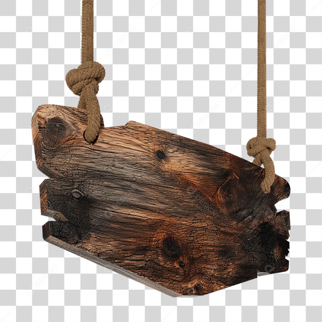 Elemento 3D Placa de Madeira com Cordas PNG Transparente