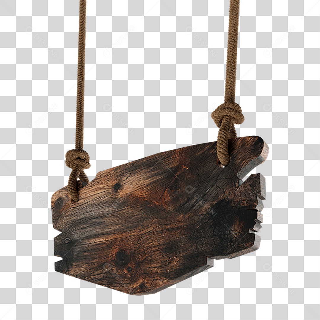 Elemento 3D Placa de Madeira com Cordas PNG Transparente