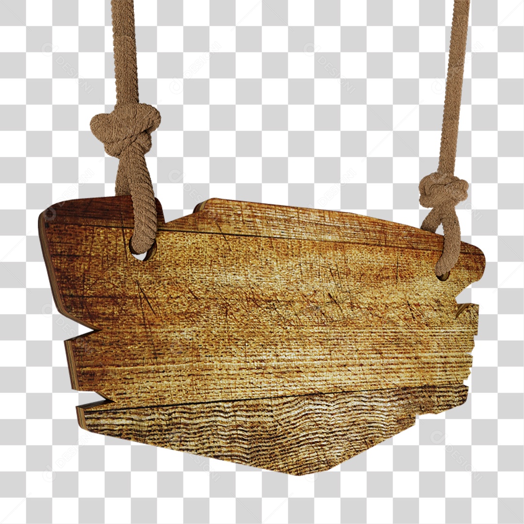 Elemento 3D Placa de Madeira com Cordas PNG Transparente