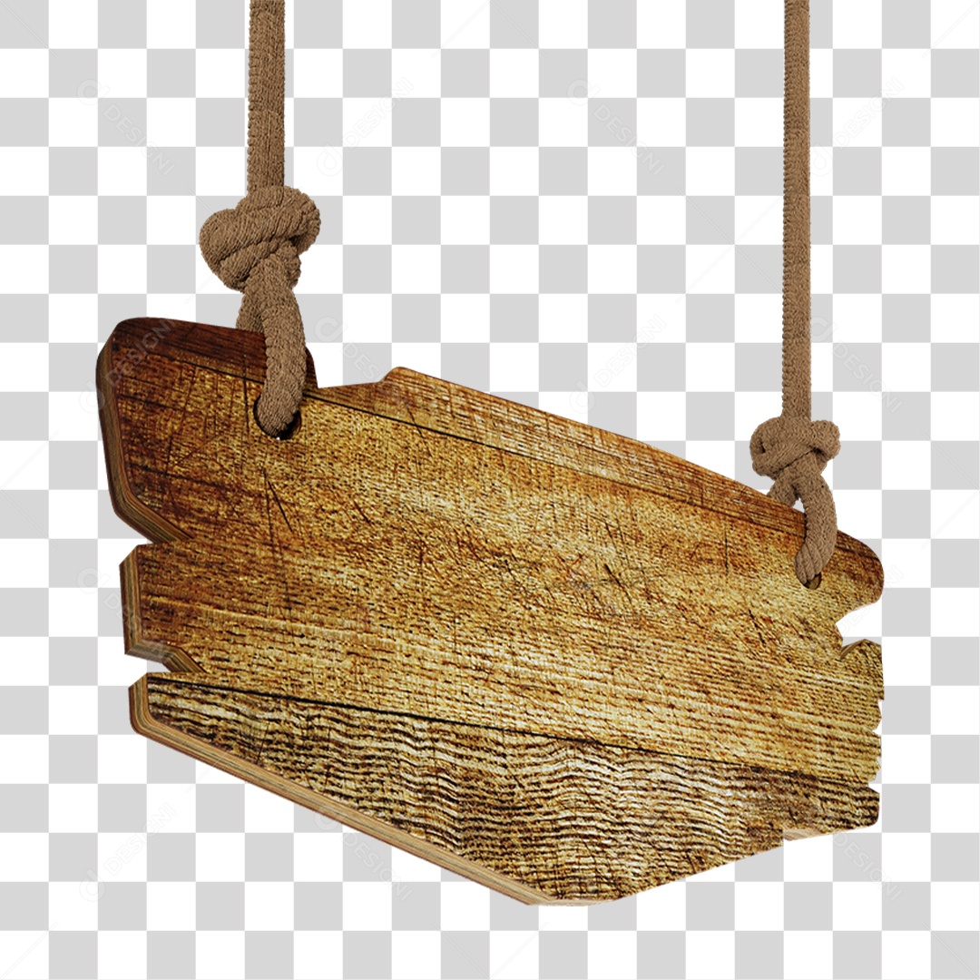 Elemento 3D Placa de Madeira com Cordas PNG Transparente