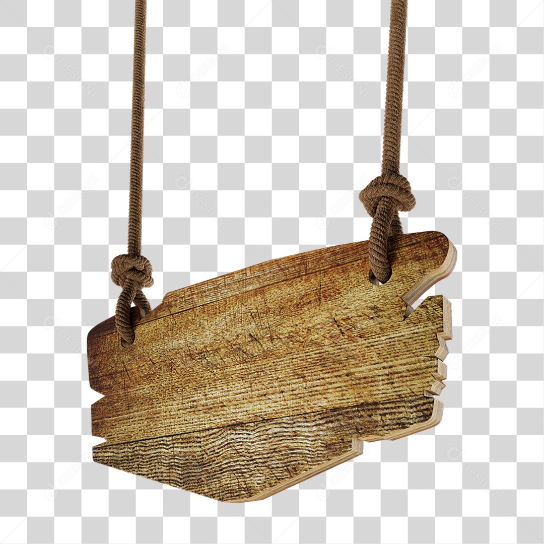 Elemento 3D Placa de Madeira com Cordas PNG Transparente