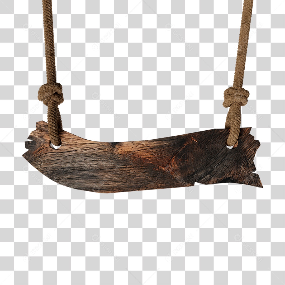 Elemento 3D Placa de Madeira com Cordas PNG Transparente