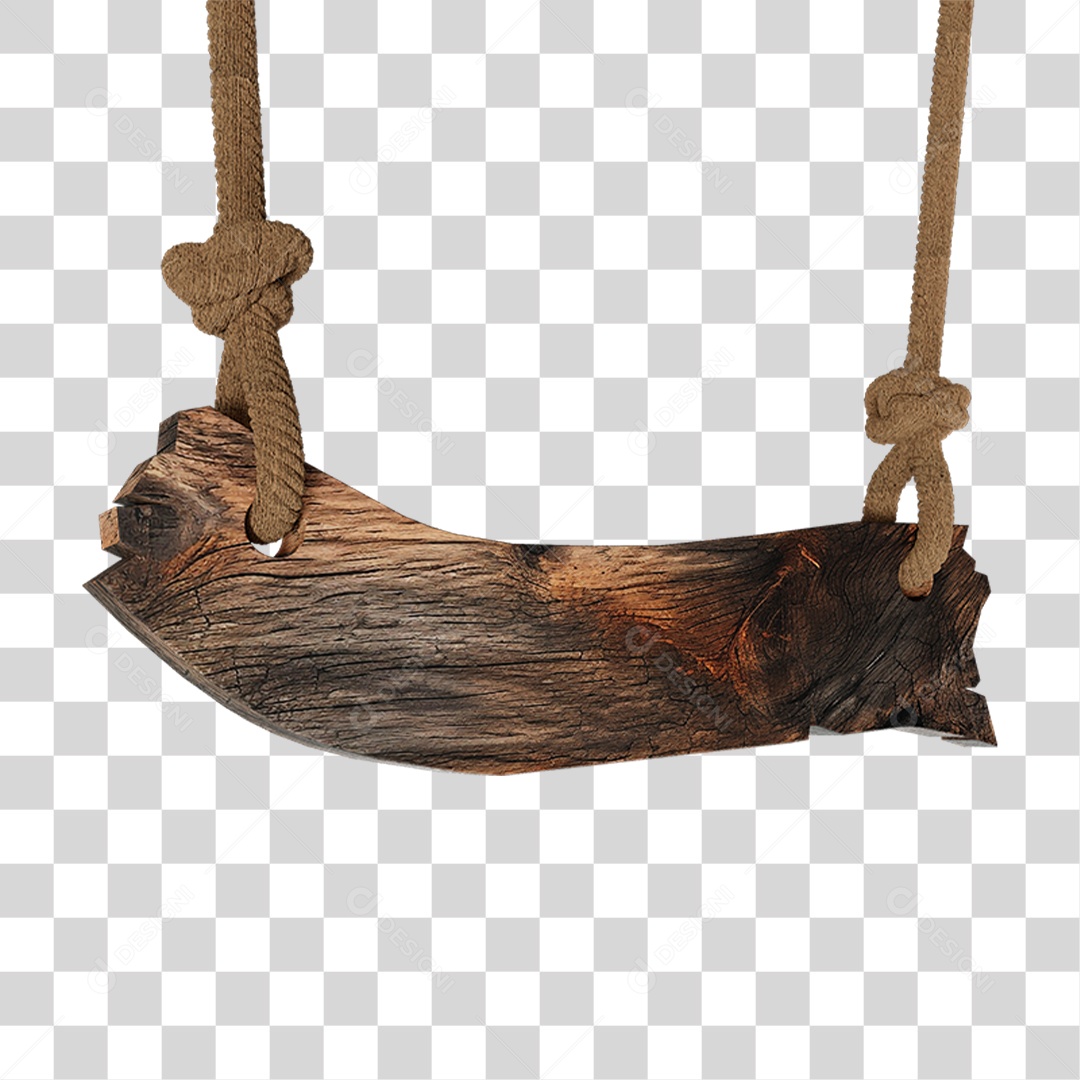 Elemento 3D Placa de Madeira com Cordas PNG Transparente