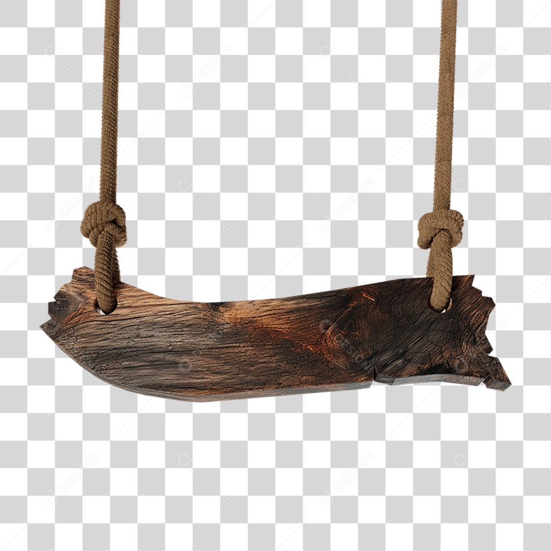 Elemento 3D Placa de Madeira com Cordas PNG Transparente