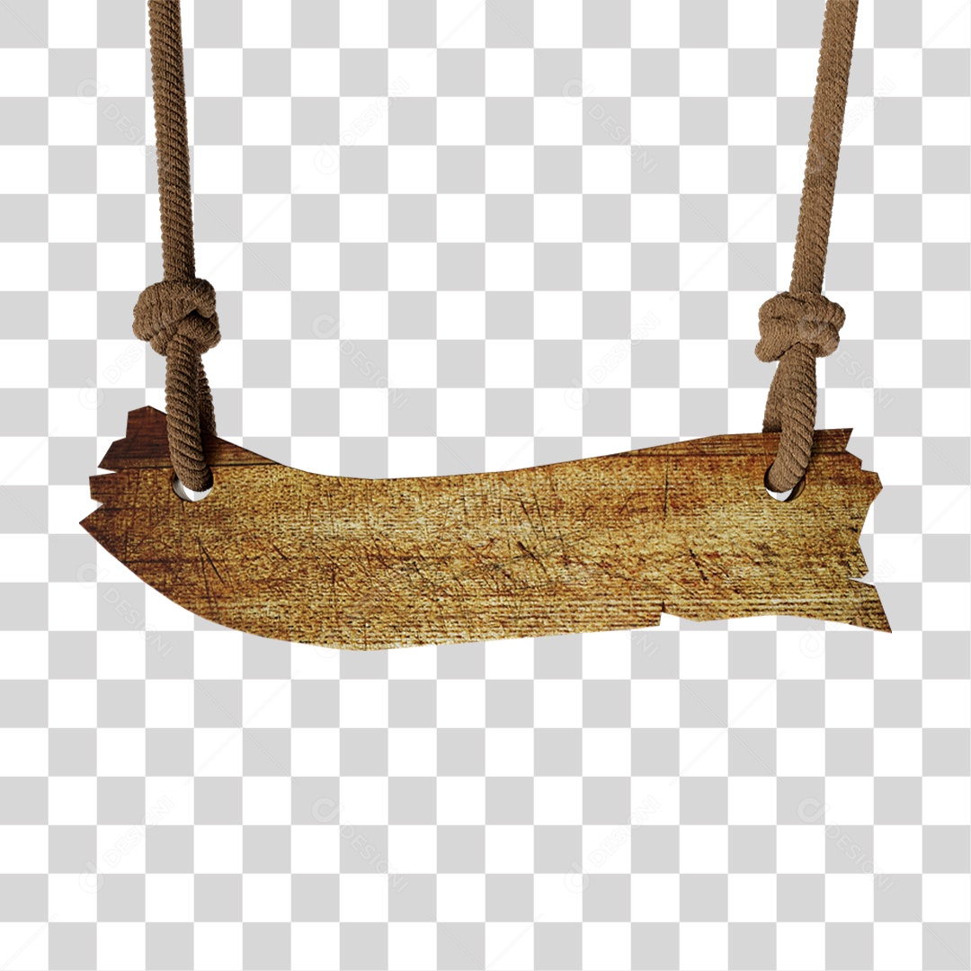 Elemento 3D Placa de Madeira com Cordas PNG Transparente