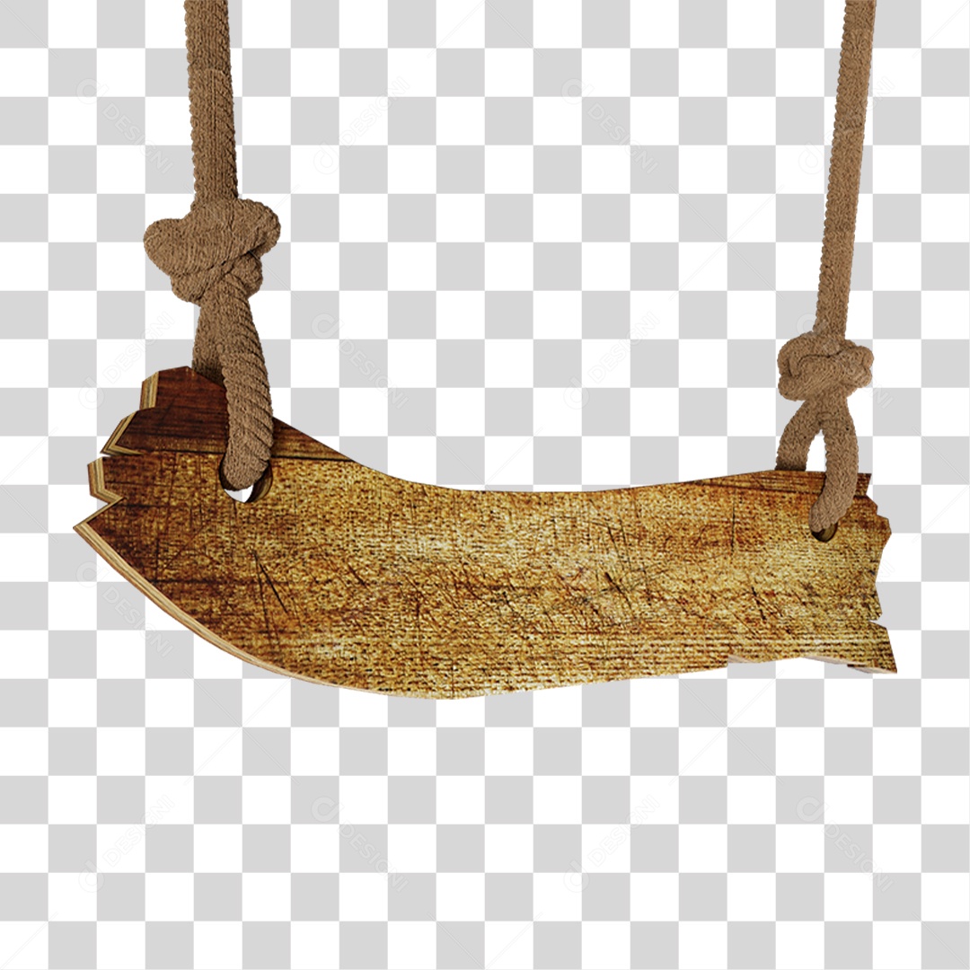 Elemento 3D Placa de Madeira com Cordas PNG Transparente