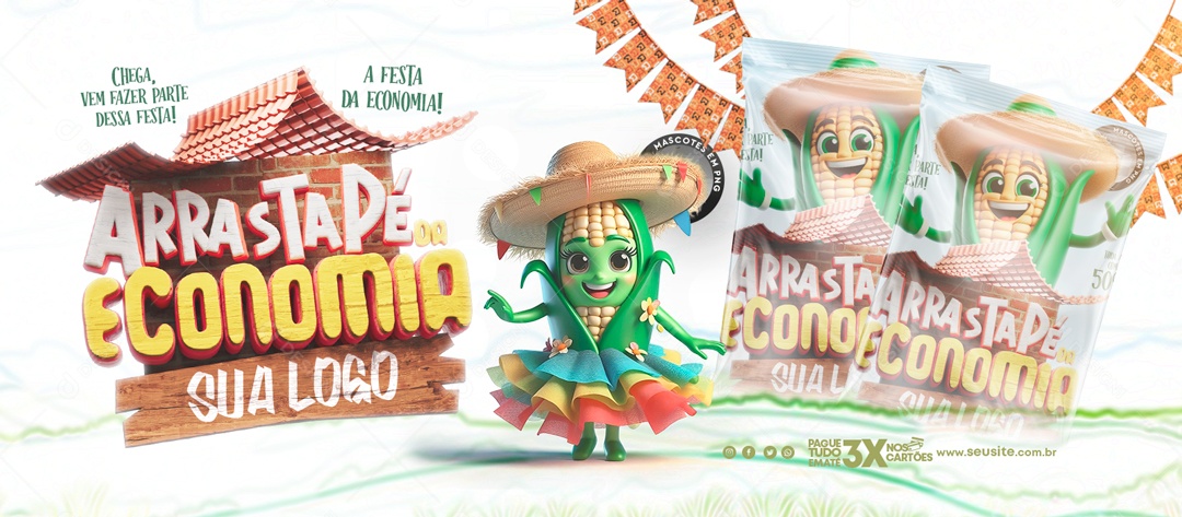 Banner Arrasta Pé a Festa da Economia Social Media PSD Editável