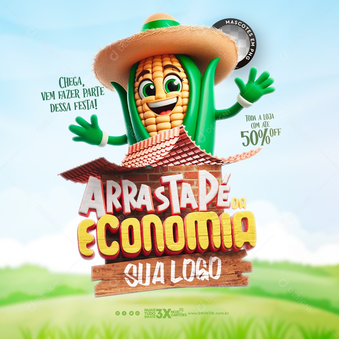 Feed Arrasta Pé da Economia Chega Vem Fazer Parte dessa Festa Social Media PSD Editável