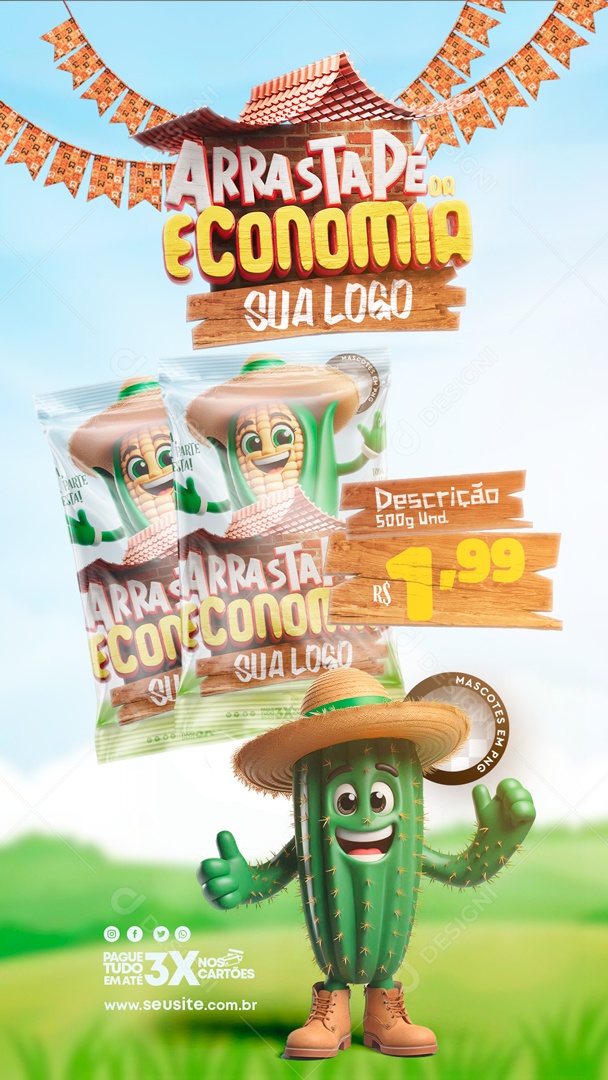 Story Arrasta Pé da Economia Pague tudo em Até 3X no Cartão Social Media PSD Editável