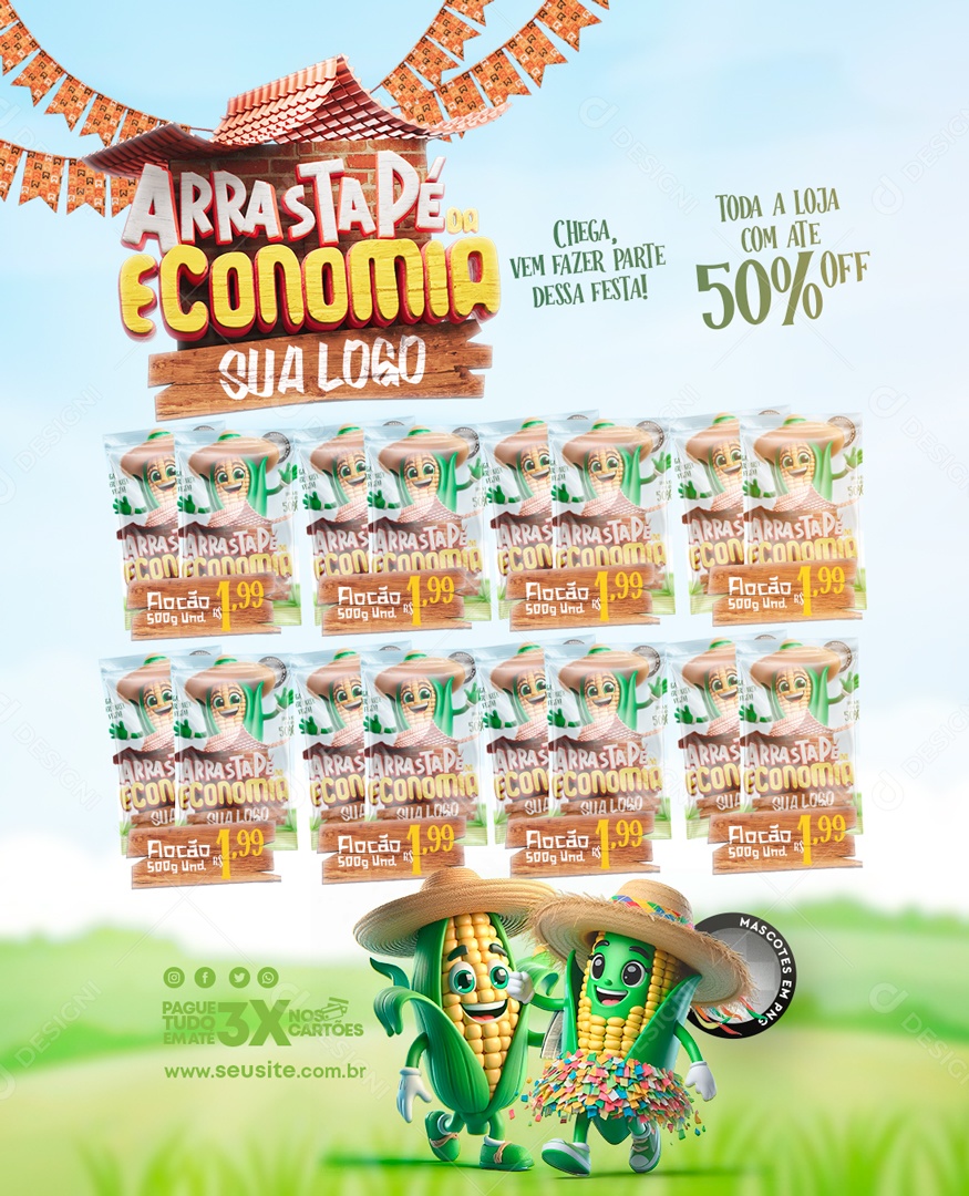 Arrasta Pé da Economia Chega Vem Fazer Parte dessa Festa Social Media PSD Editável