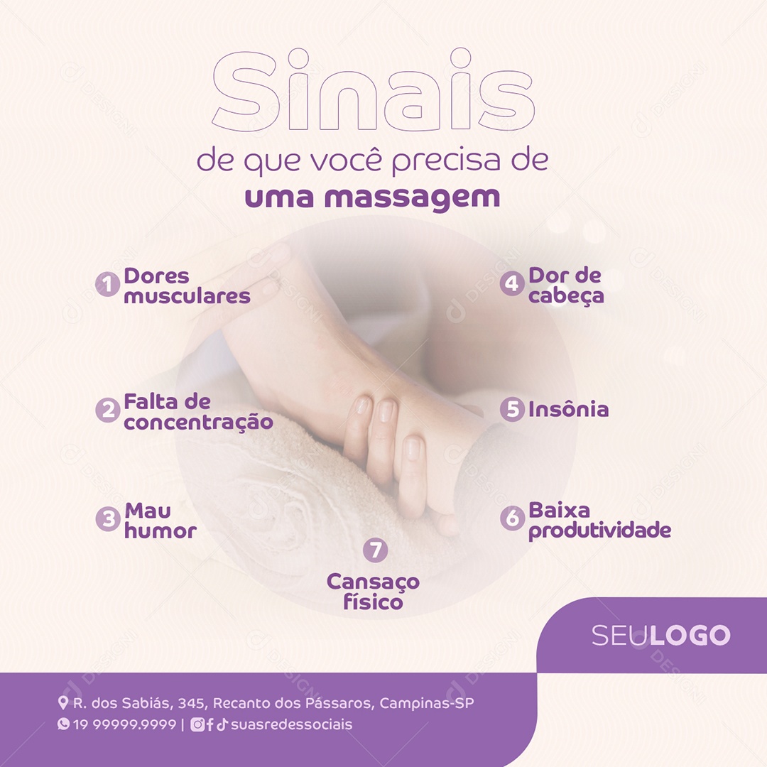 Sinais de que Você Precisa de uma Massagem Social Media PSD Editável