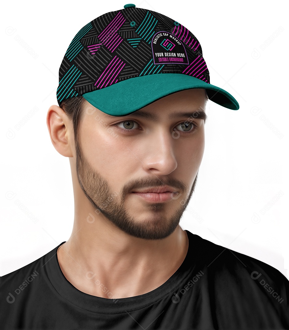 Homem Usando Boné PSD Editável Mockup
