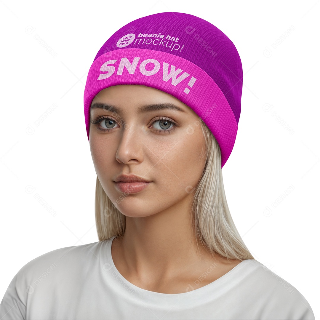 Mulher Usando Touca PSD Editável Mockup