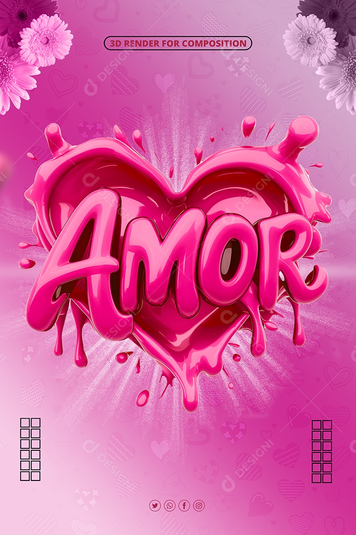 Amor Selo 3D para Composição PSD