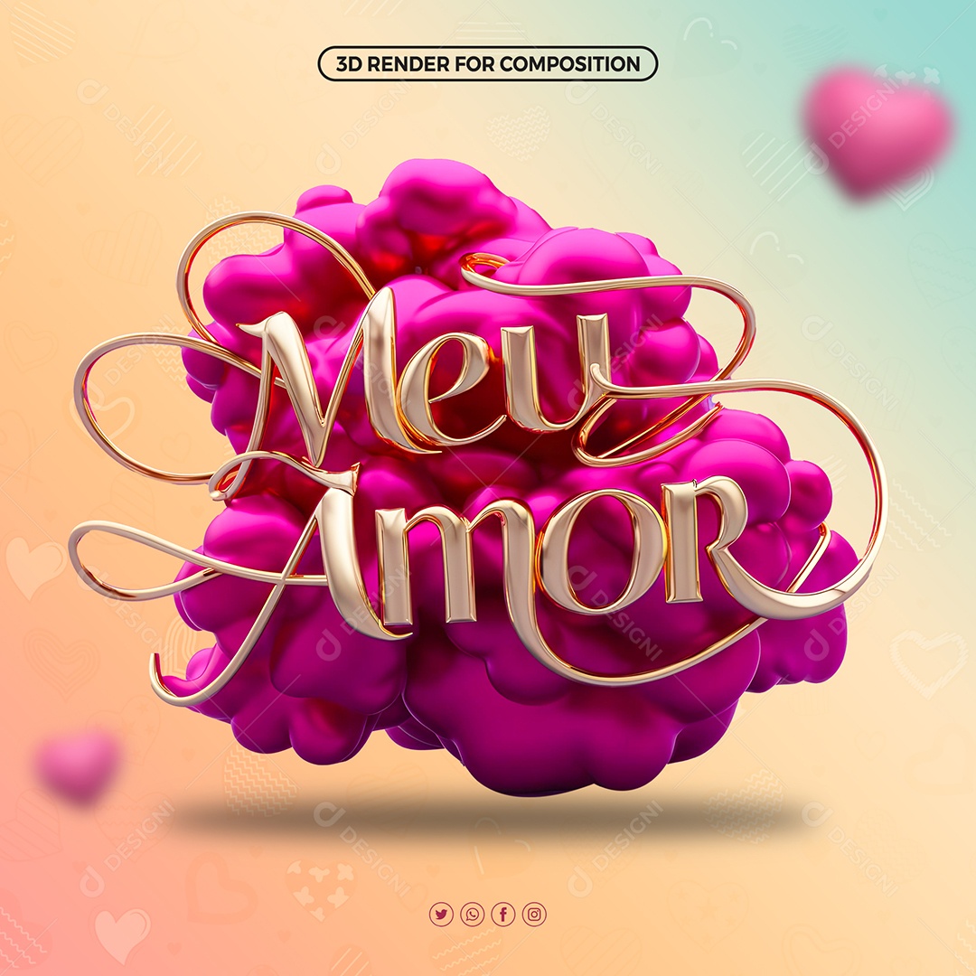 Meu Amor Selo 3D para Composição PSD