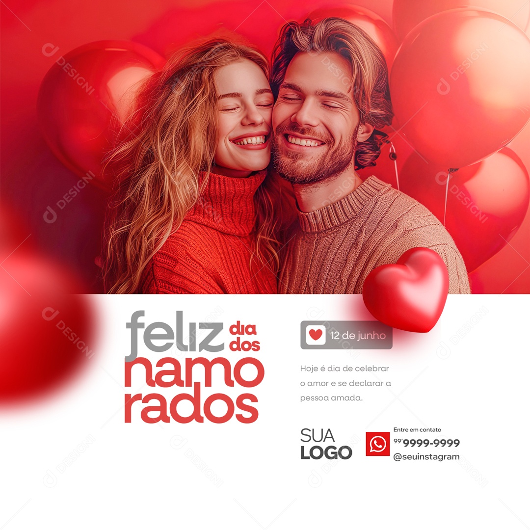 Feliz Dia dos Namorados 12 de Junho Celebrar o Amor Social Media PSD Editável