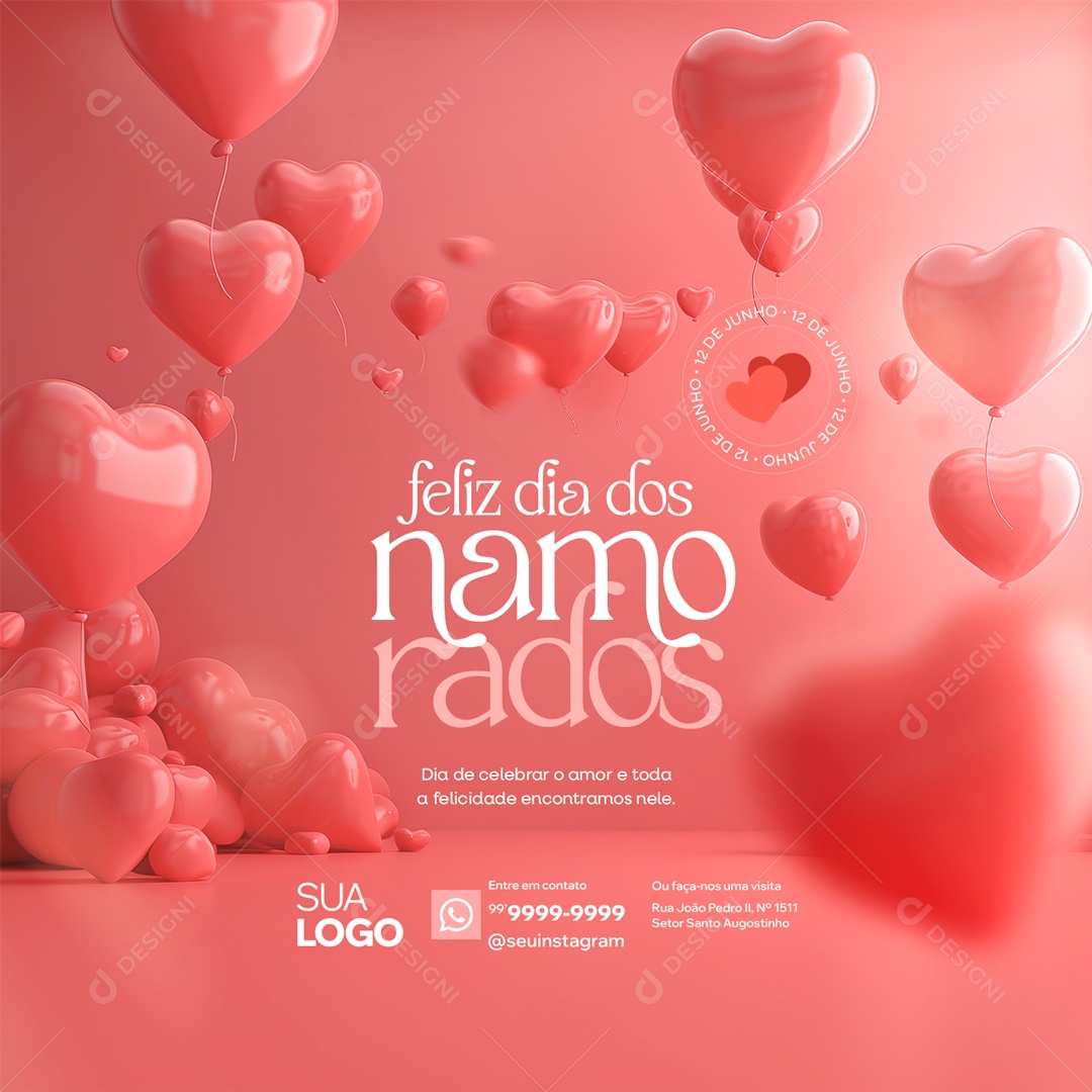 Feliz Dia dos Namorados 12 de Junho Celebrar o Amor e toda Felicidade Social Media PSD Editável