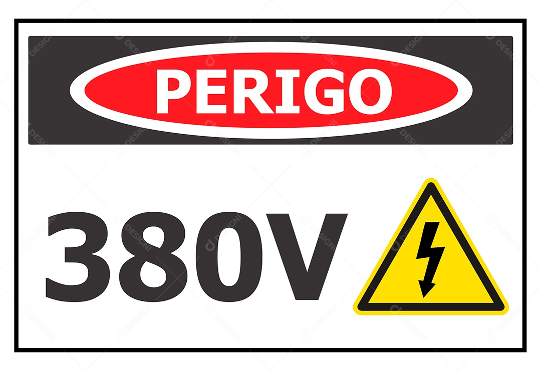 Placa de Aviso Perigo 380 Volts Elétrico Vetor EPS + AI