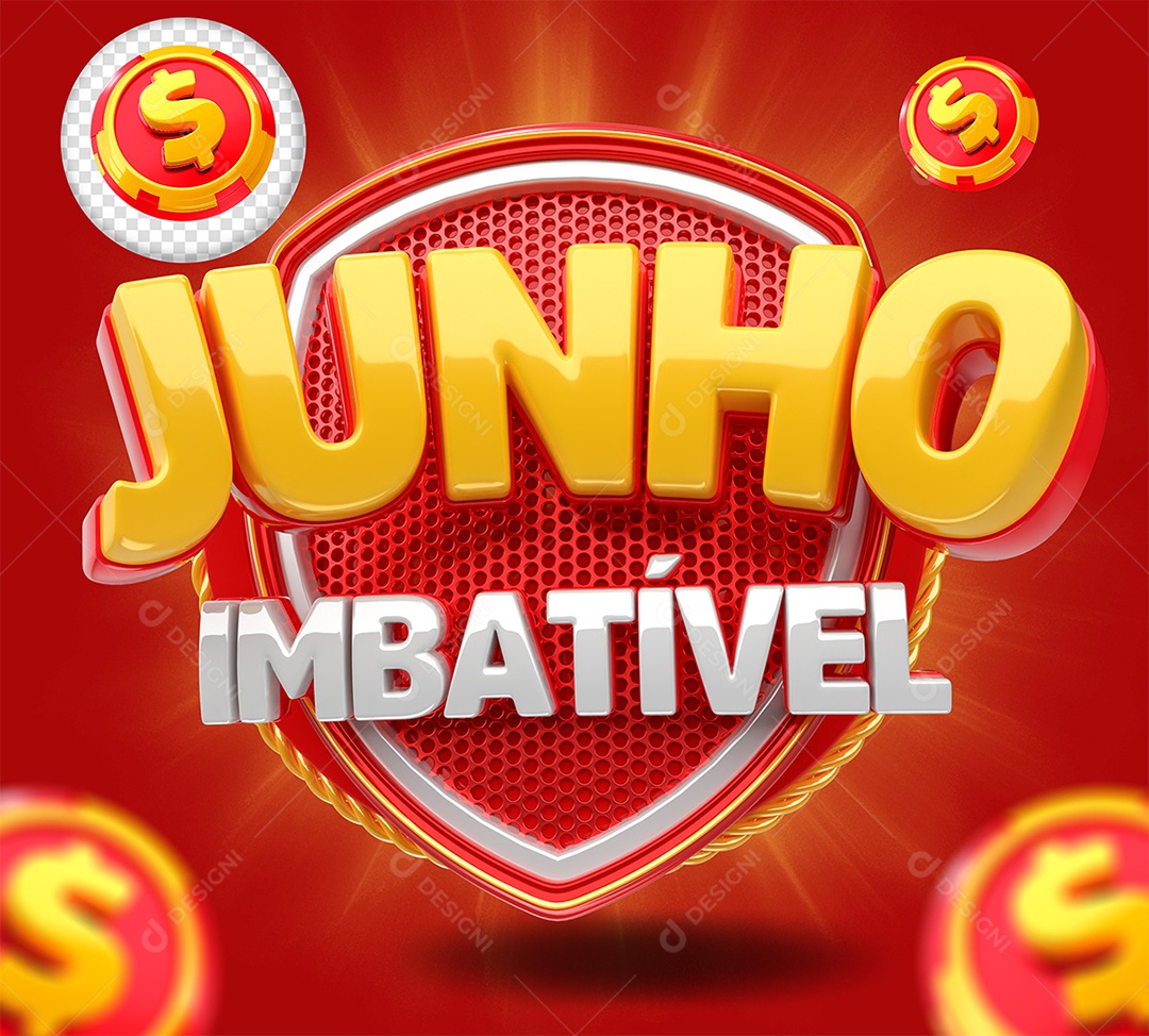 Junho Imbatível Selo 3D Vermelho Amarelo e Branco para Composição PSD