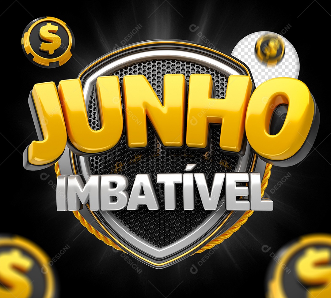 Selo 3D Junho Imbatível Preto Amarelo e Branco para Composição PSD