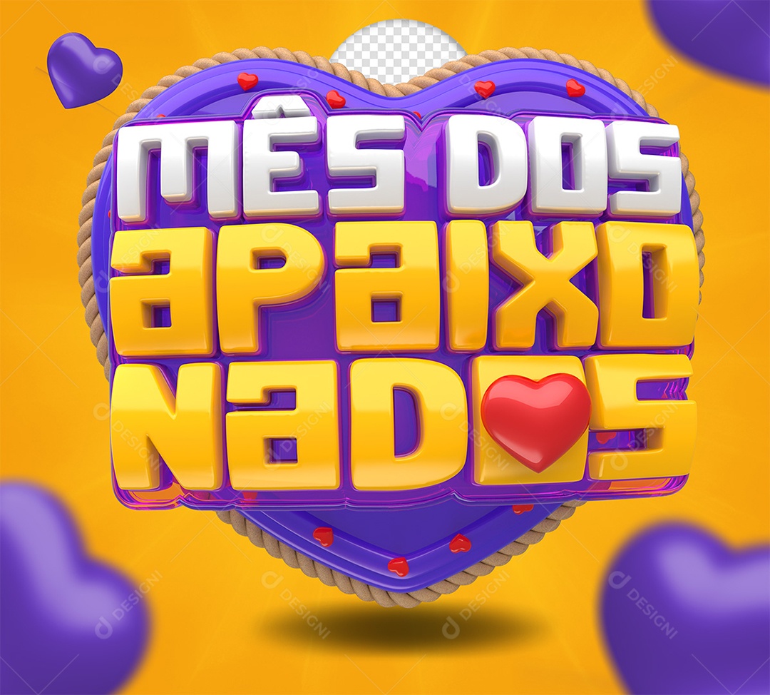 Selo 3D Mês dos Apaixonados Amarelo e Branco para Composição PSD