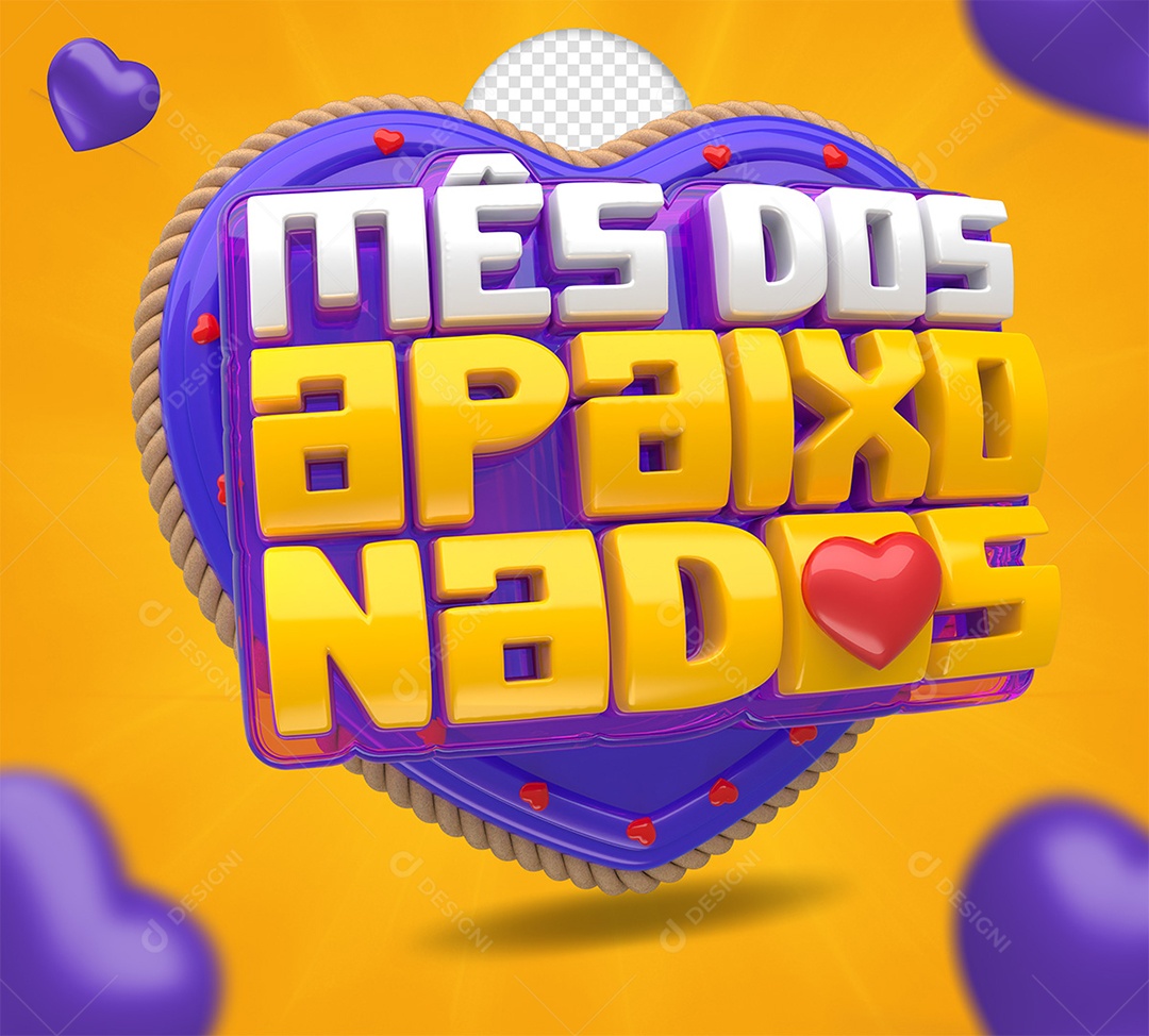 Mês dos Apaixonados Selo 3D Amarelo e Branco para Composição PSD