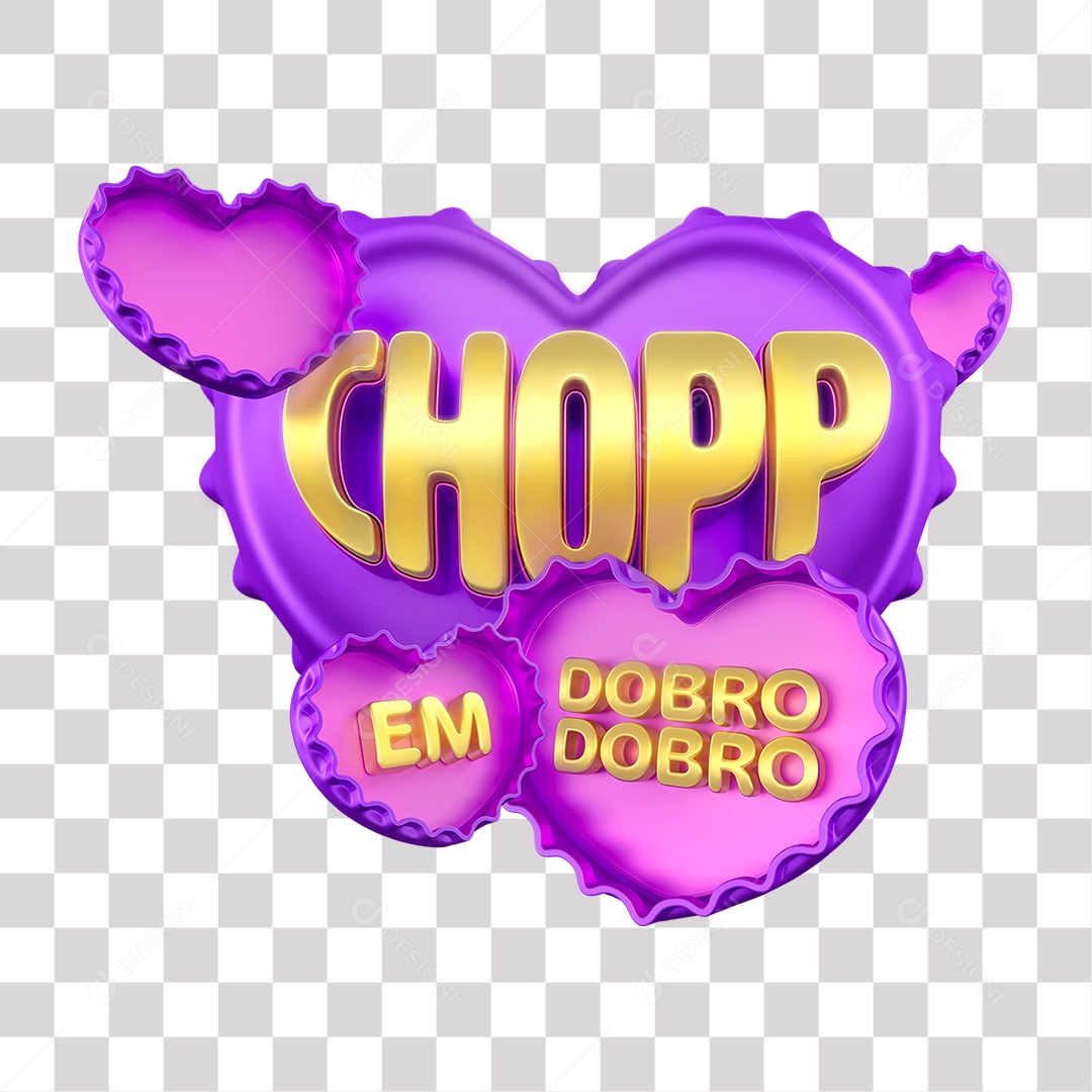 Chopp em Dobro Selo 3D Roxo e Amarelo para Composição PNG Transparente