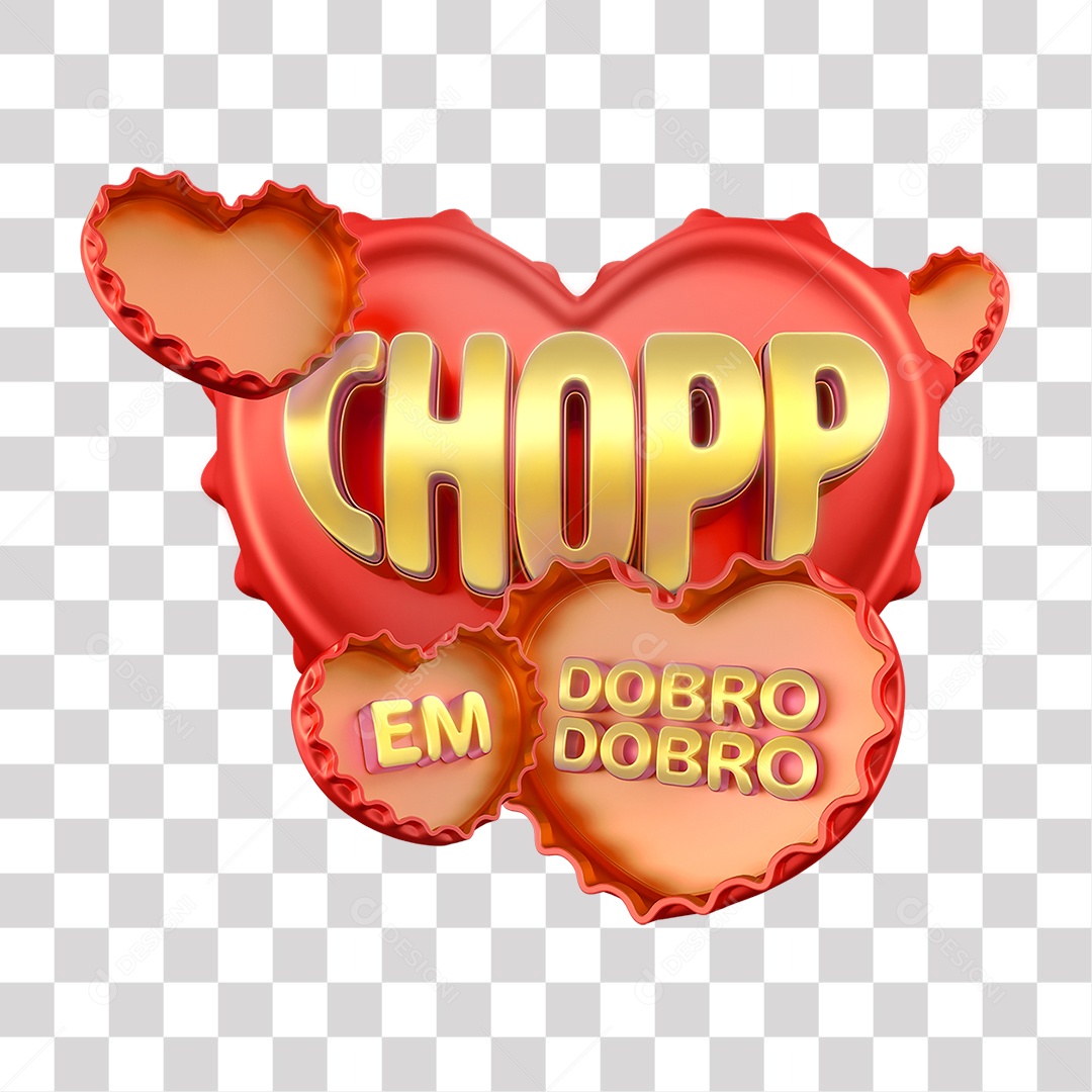 Chopp em Dobro Selo 3D Vermelho e Amarelo para Composição PNG Transparente